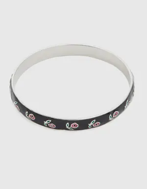 black bangle bracelet with pink flowers