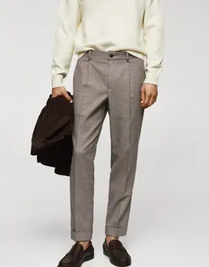 Micro-houndstooth wool-blend slim-fit trousers