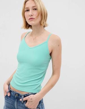 Gap Mini Rib Cropped Tank Top with Shelf-Bra blue