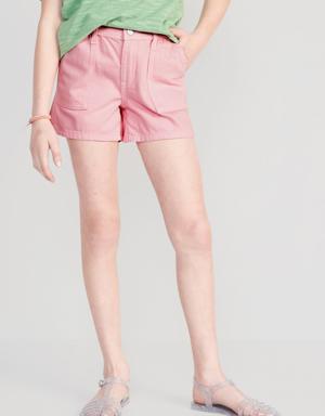 Elasticized Waist Workwear Non-Stretch Jean Shorts for Girls pink