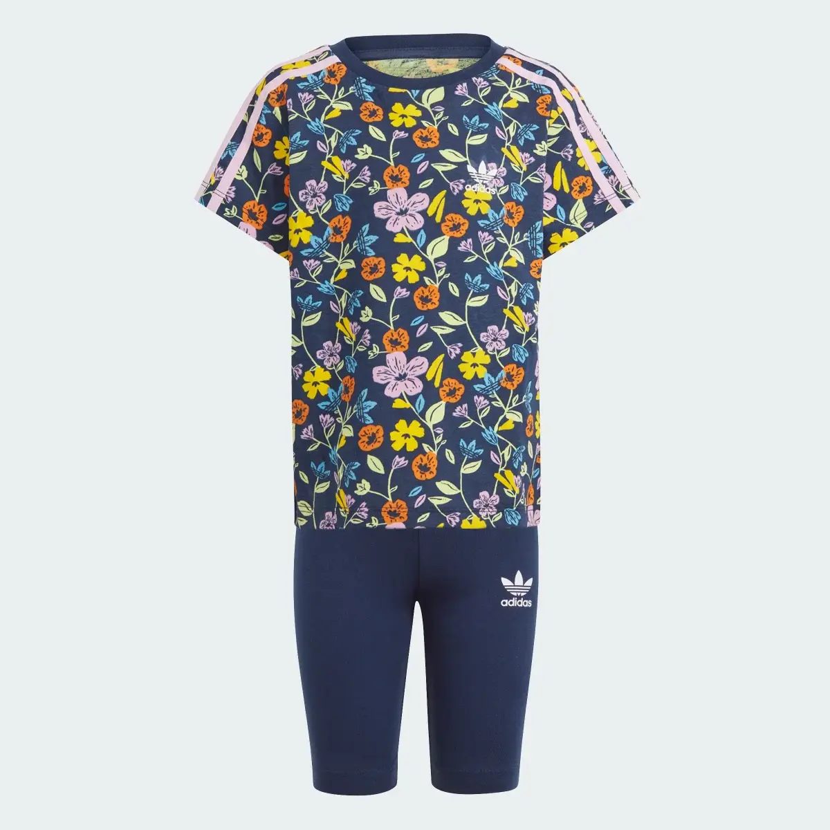 Adidas Floral Cycling Shorts and Tee Set. 1