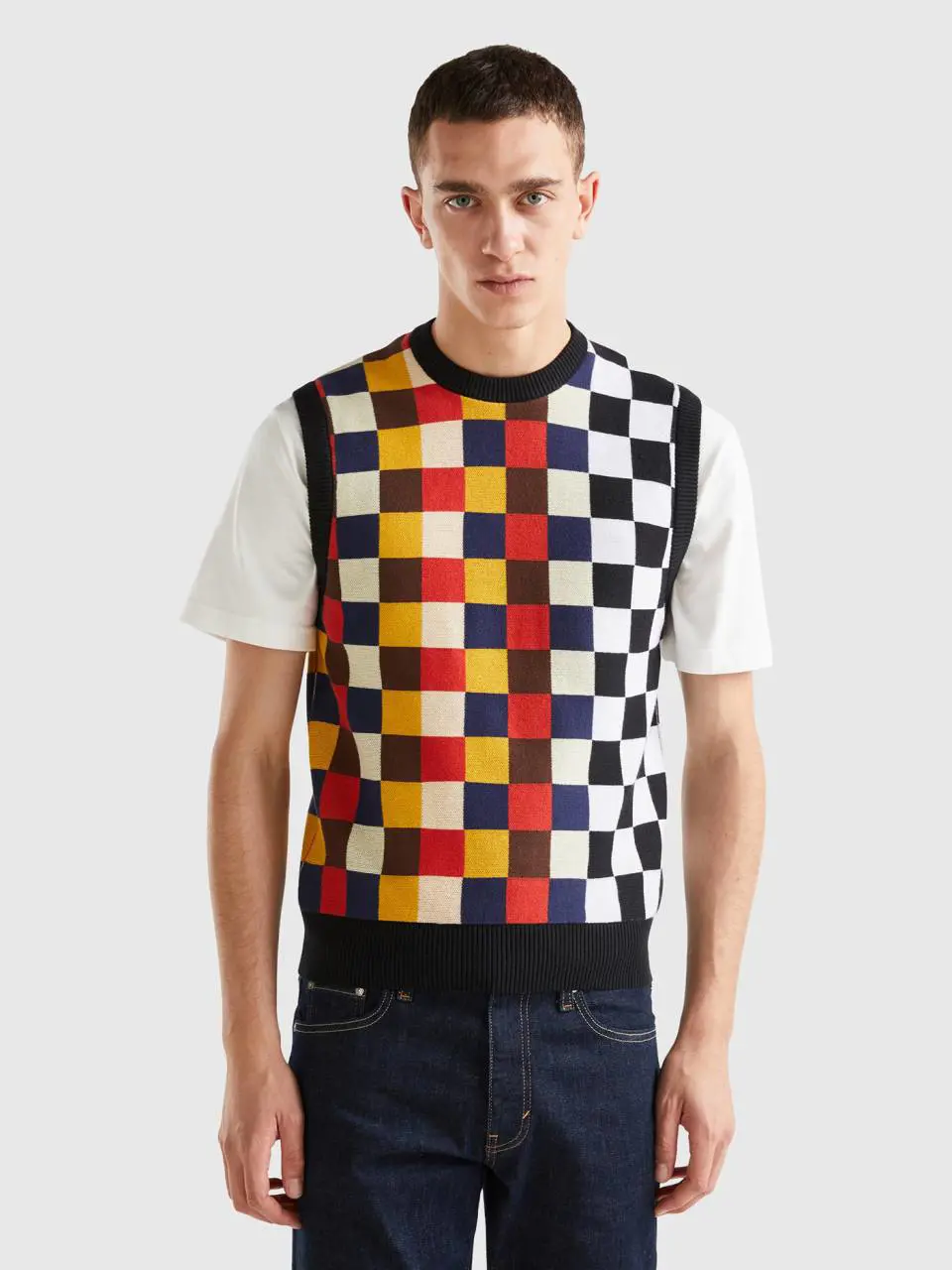 Benetton checkered vest in 100% cotton. 1