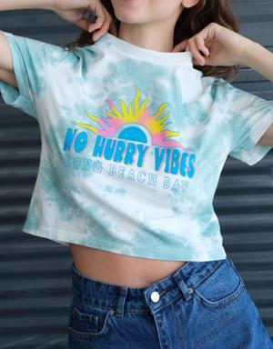 NO HURRY VIBES Baskılı Crop T-shirt