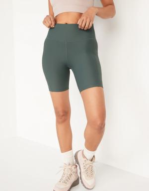 High-Waisted PowerSoft Mesh-Paneled Hands-Free Pocket Biker Shorts -- 8-inch inseam green