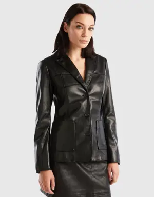 slim fit jacket in imitation leather