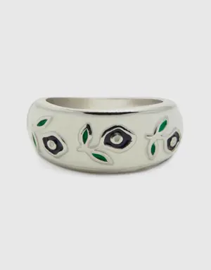 white band ring with dark blue flowers