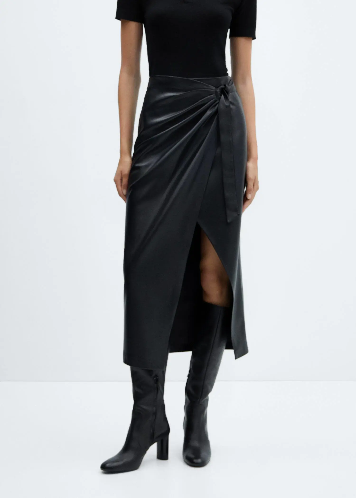 Mango Draped leather-effect midi-skirt. 2