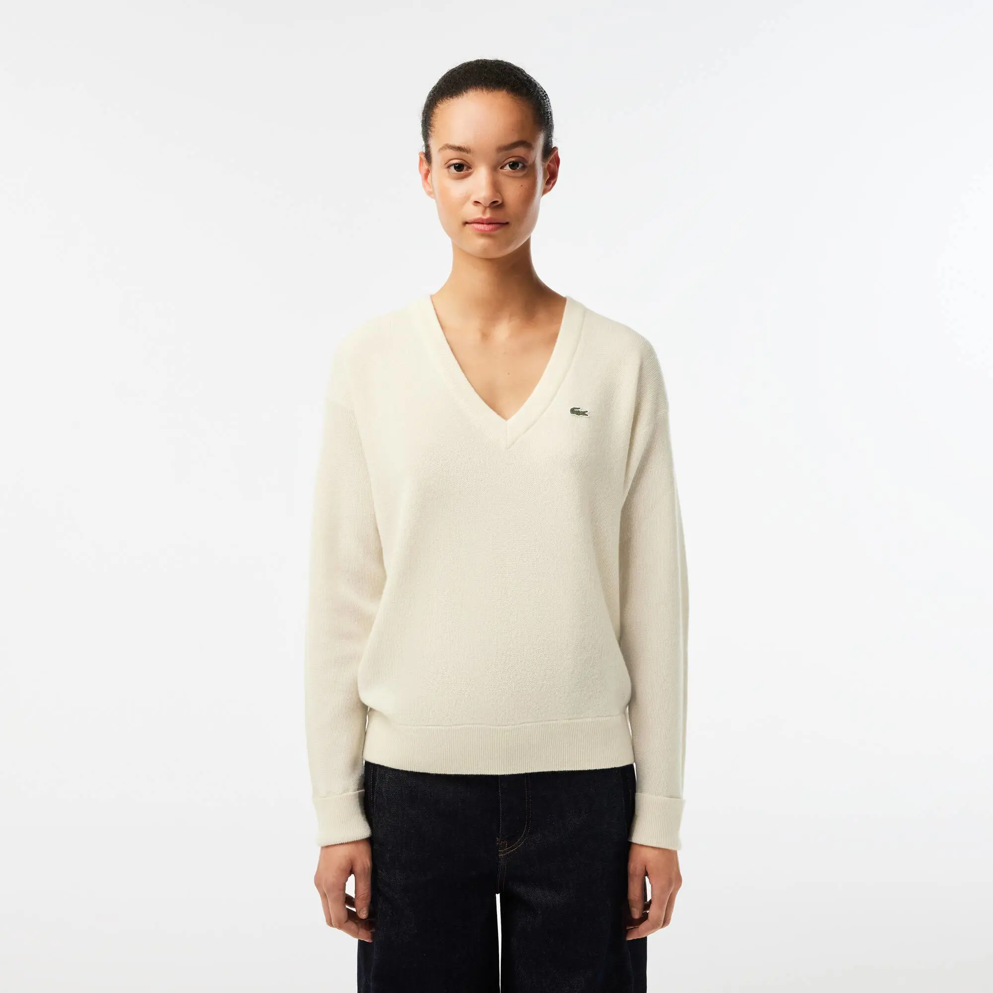Lacoste Women's Lacoste V-Neck Sweater. 1