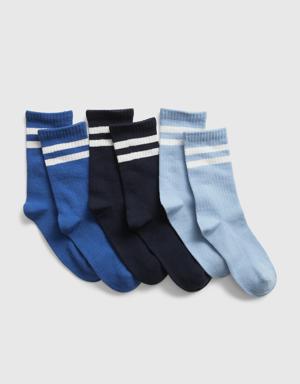 Kids Organic Cotton Stripe Crew Socks (3-Pack) blue