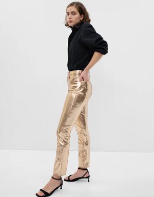 High Rise Vegan Leather Vintage Slim Jeans gold