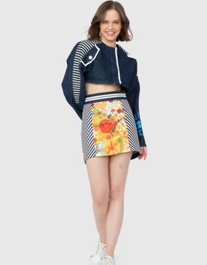Patterned Garnish Mini Jean Skirt