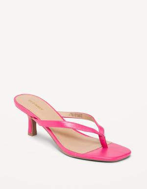 Faux-Leather Kitten-Heel Thong Mule Sandals for Women pink