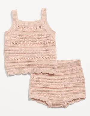 Sleeveless Sweater-Knit Cami Top & Bloomers Set for Baby pink