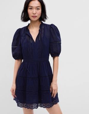 Gap Puff Sleeve Lace Mini Dress blue