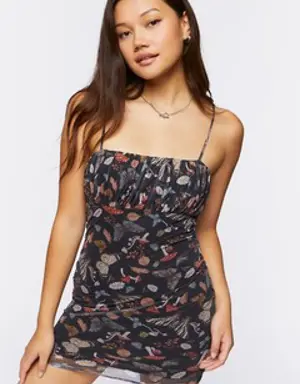 Forever 21 Mushroom Print Cami Mini Dress Black/Multi