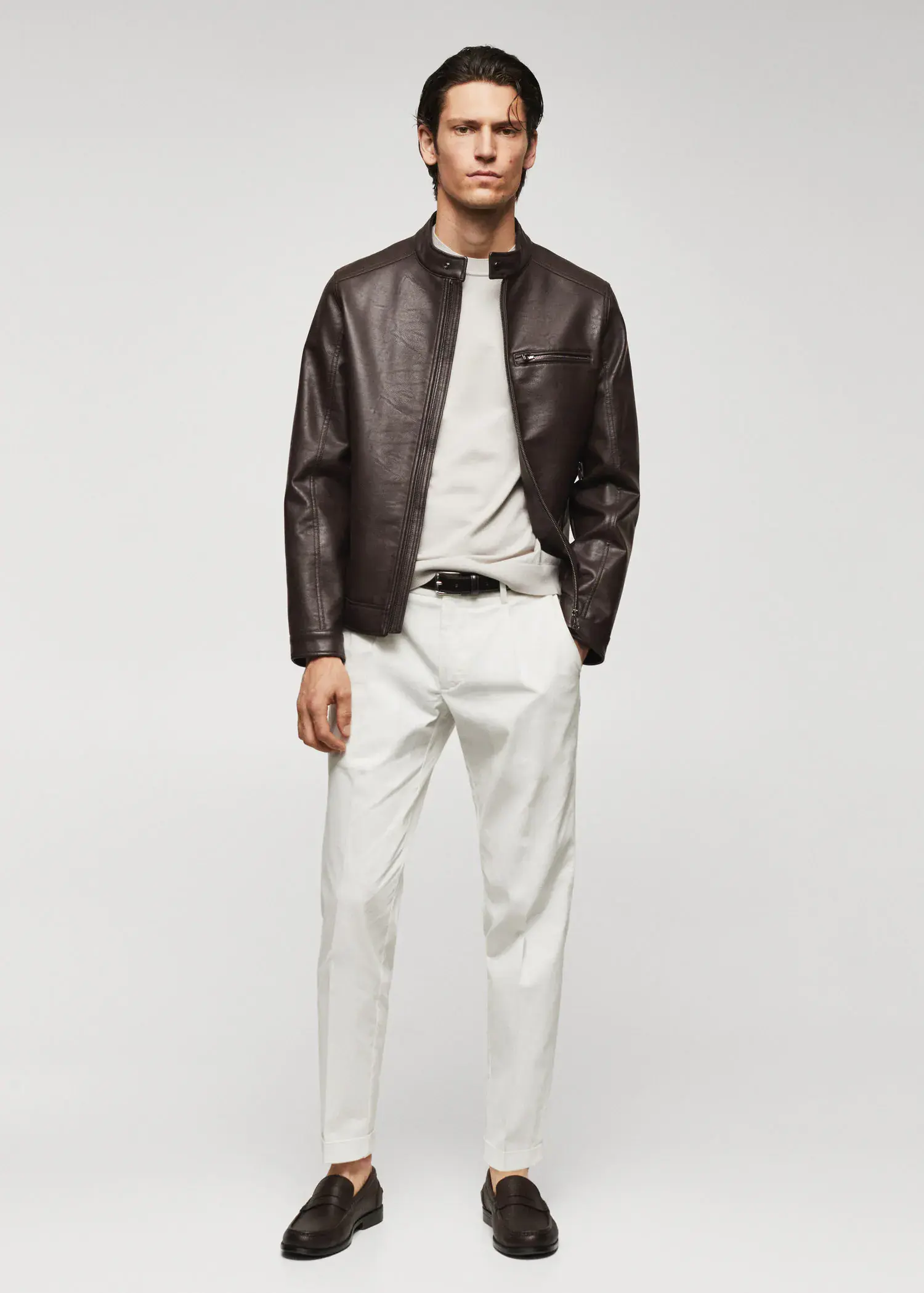 Mango Leather-effect jacket with zips. 2