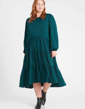 Petite Satin Tiered Midi Dress green