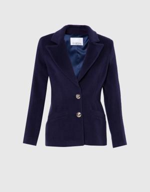Cachet Fabric Navy Blue Blazer Jacket With Metal Buttons