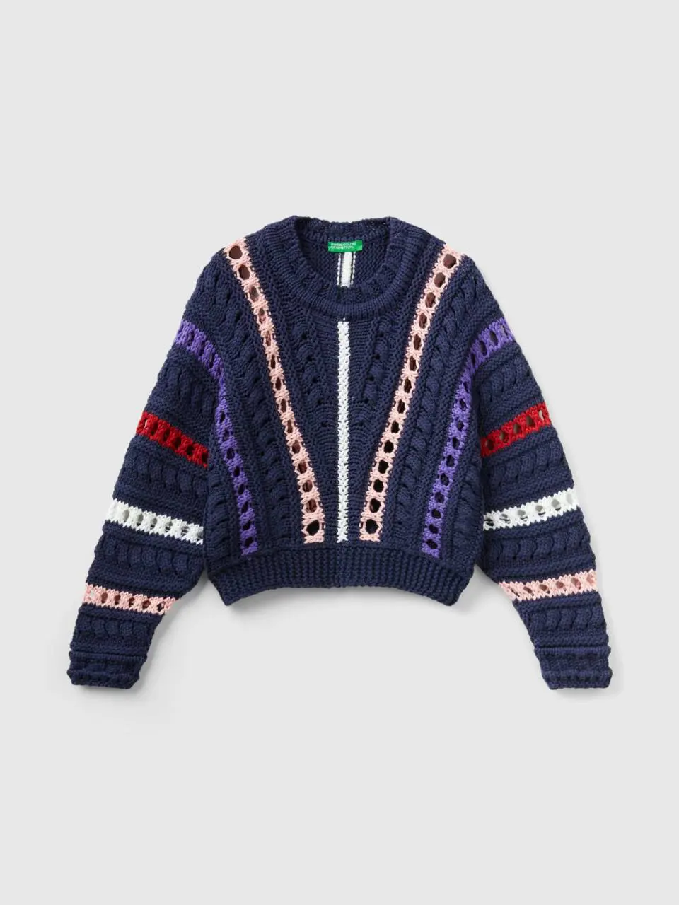 Benetton sweater with cable knit and perforations. 1