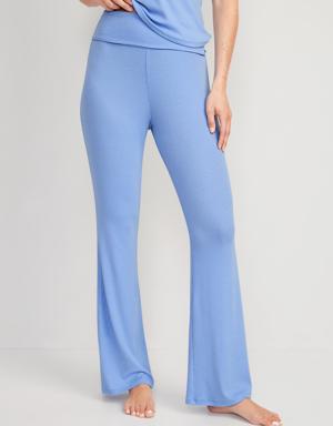 Old Navy Mid-Rise UltraLite Foldover-Waist Flare Lounge Pants for Women blue