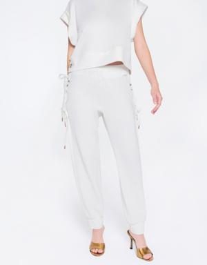Ecru Tracksuit With Gold Glitter Rope Buttonhole And Cord Detail