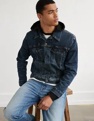 American Eagle Hooded Denim Trucker Jacket. 1