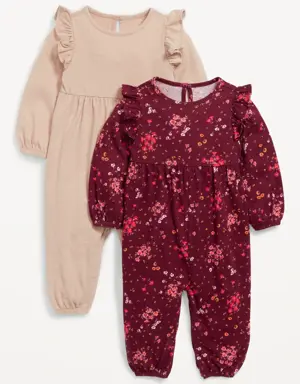 2-Pack Long-Sleeve Ruffle-Trim Jumpsuit for Baby red