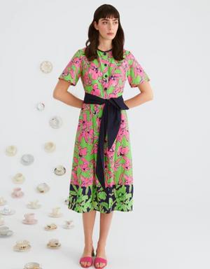 Button Down Belt Detailed Midi Dress