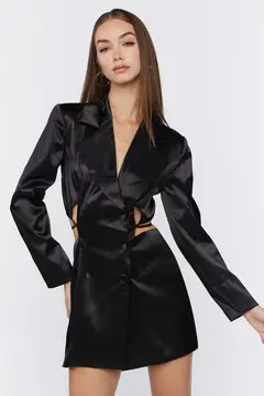 Forever 21 Forever 21 Cutout Satin Blazer Dress Black. 2