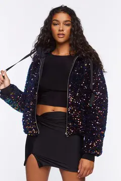 Forever 21 Forever 21 Sequin Hood Puffer Jacket Black/Multi. 2