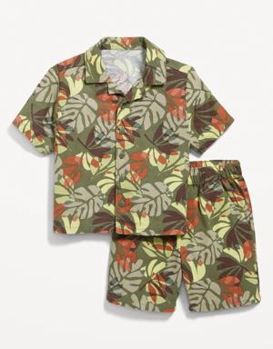 Printed Linen-Blend Shirt & Shorts Set for Toddler Boys green