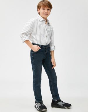 Kot Pantolon Cepli Pamuklu - Skinny Jean Beli Ayarlanabilir Lastikli