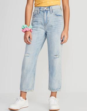 High-Waisted Slouchy Straight Built-In Tough Jeans for Girls blue