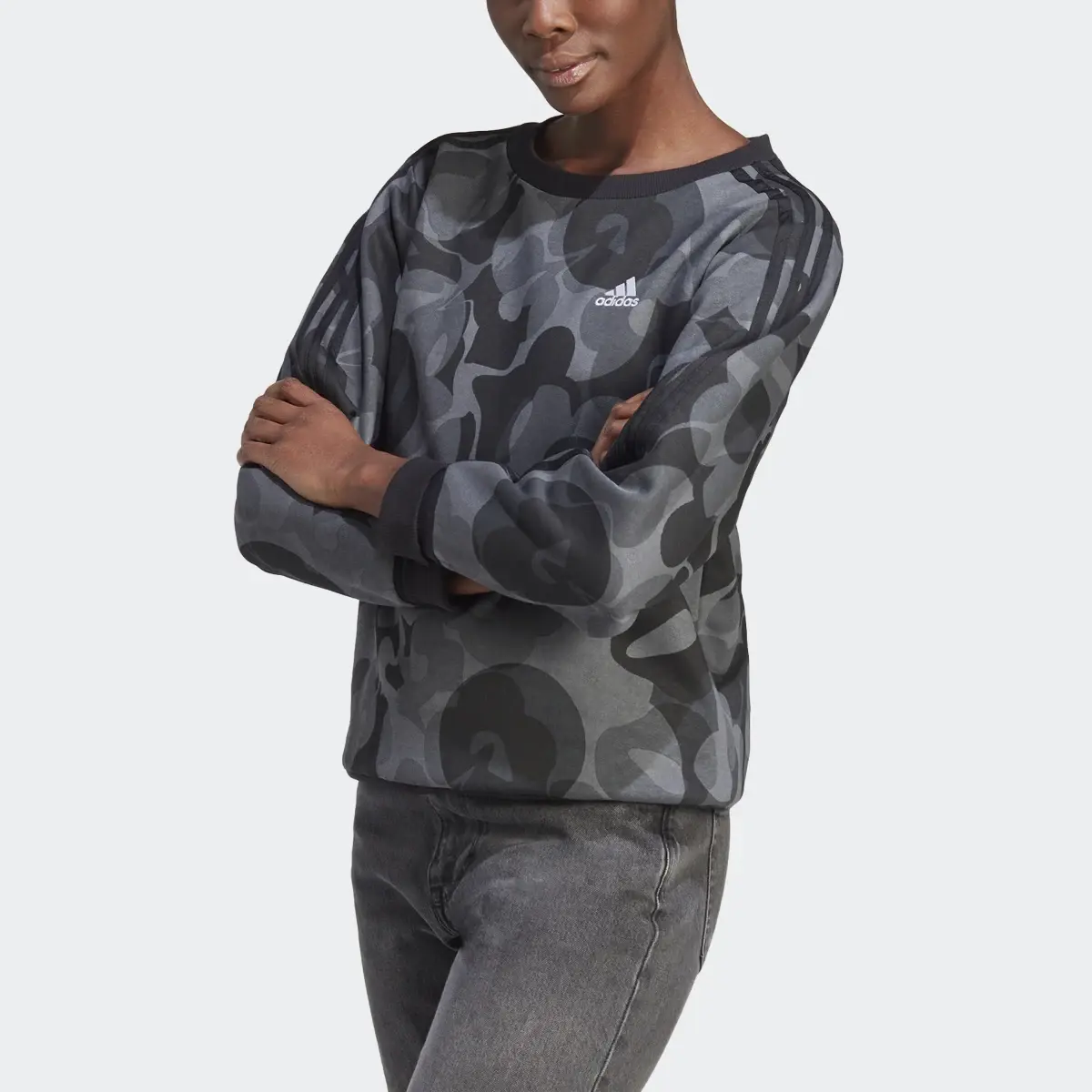 Adidas Floral Graphic 3-Stripes Fleece Sweatshirt. 1