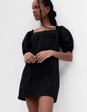 Puff Sleeve Eyelet Mini Dress black