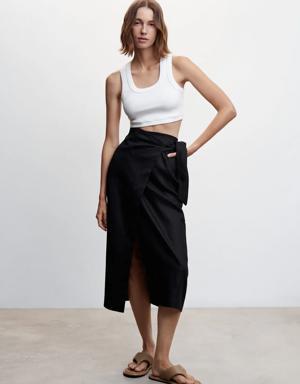 Linen-blend wrap skirt