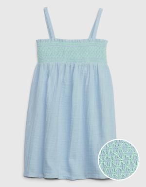Toddler Crinkle Gauze Smocked Dress blue