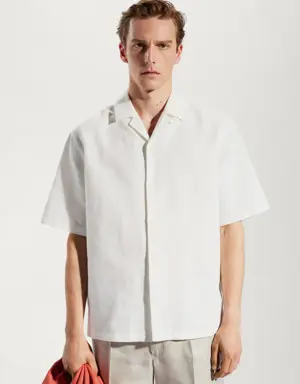 Camisa algodón-lino cuello bowling