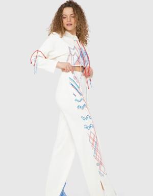 Colorful Lace And Embroidery Detailed Trousers