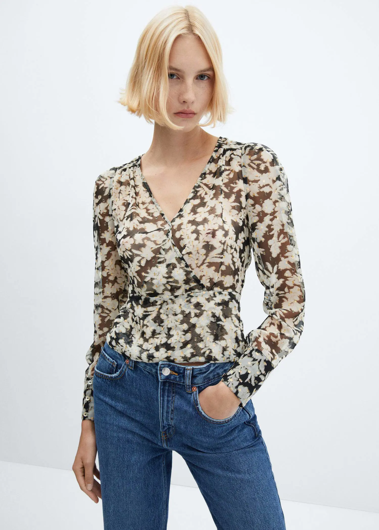 Mango Floral print crossover blouse. 1