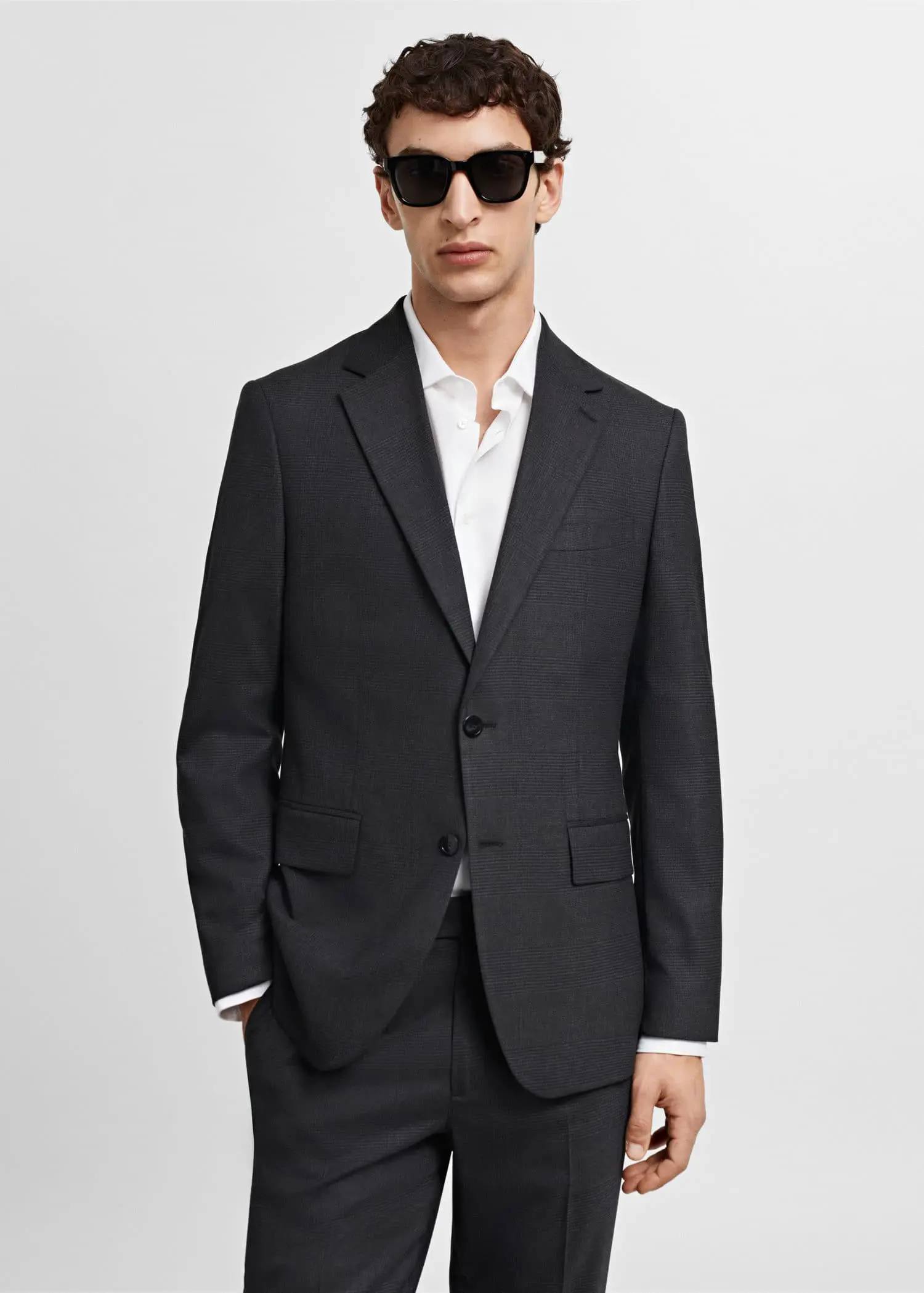Mango Slim-fit check wool suit blazer. 1