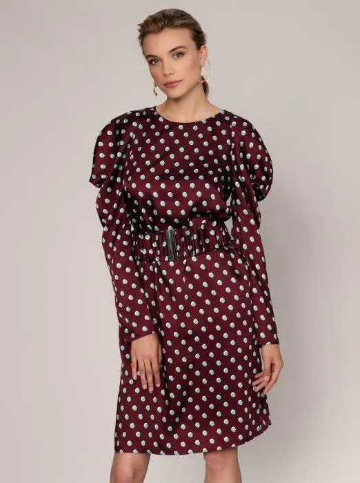 Roman Regal Puffed Sleeve Dress - 4 / BURGUNDY. 1