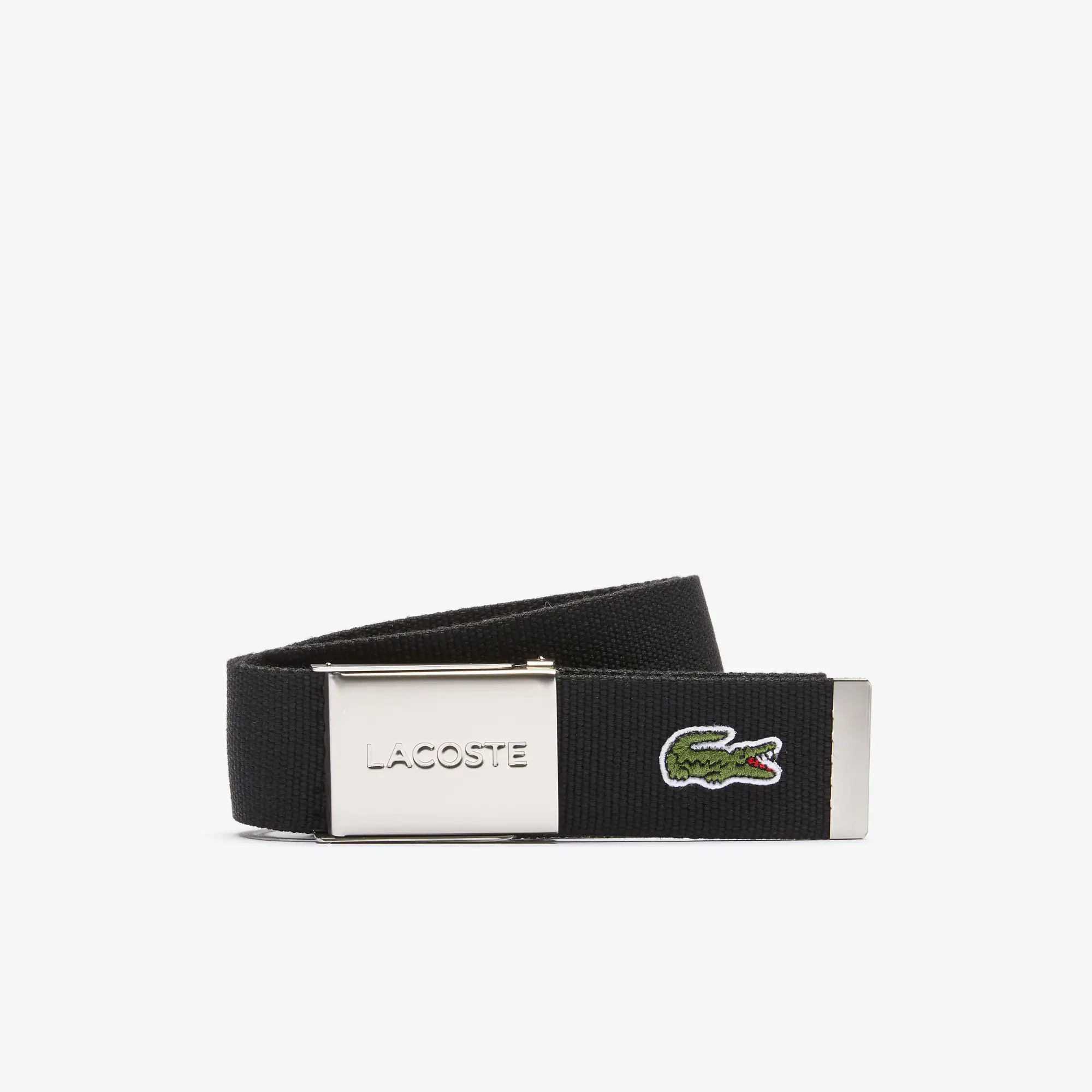 Lacoste Men's Engraved Buckle Woven Fabric Belt. 1