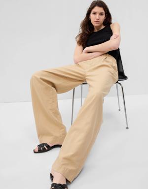 Linen-Cotton Pleated Pants brown