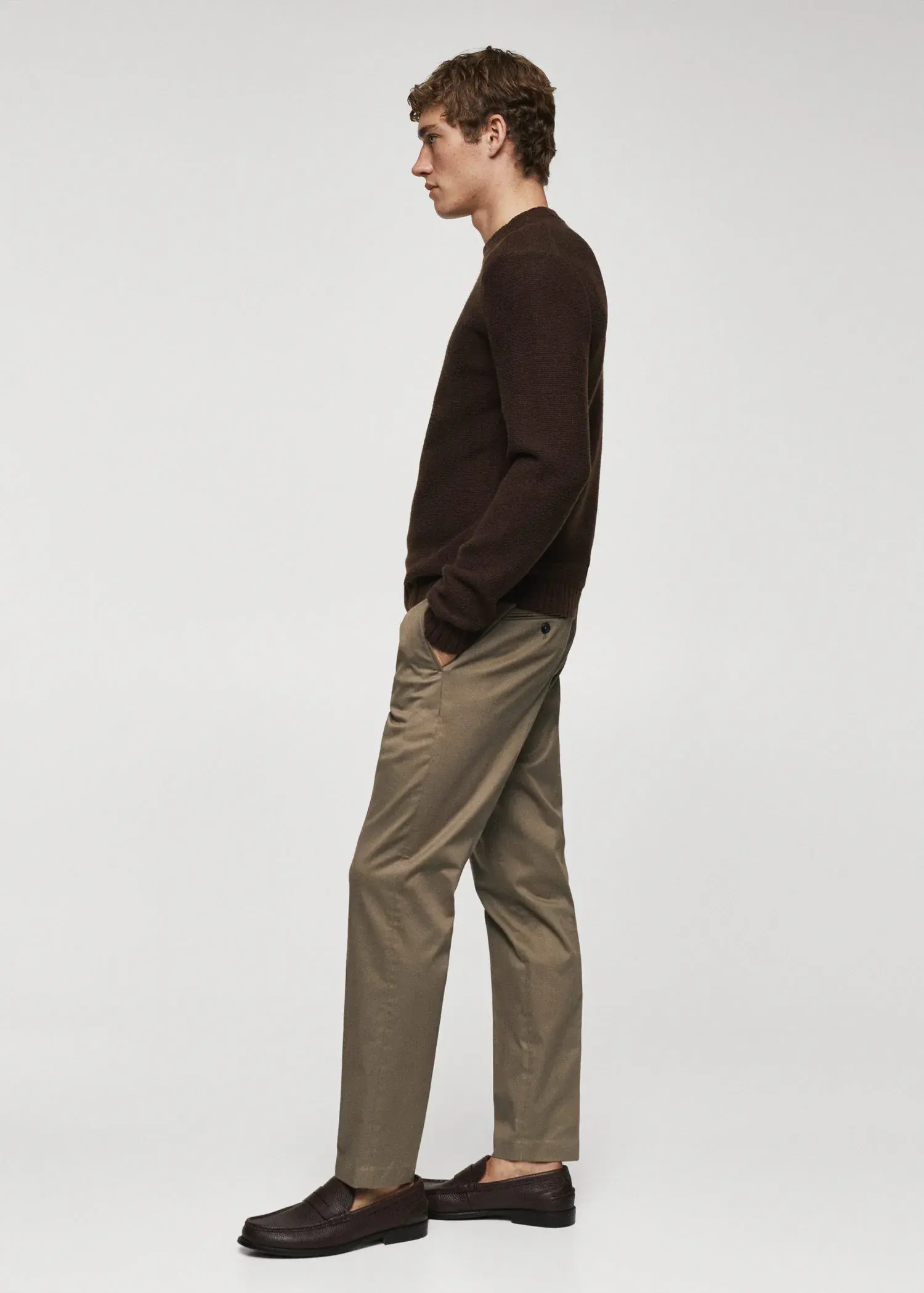 Mango Slim-fit cotton pleated trousers. 1