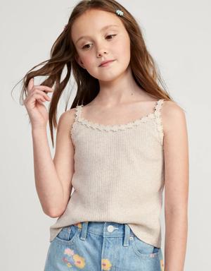 Rib-Knit Lace-Trim Fitted Cami for Girls beige
