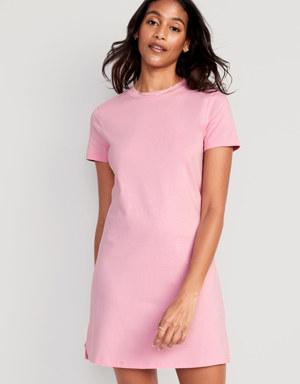 Vintage Mini T-Shirt Shift Dress for Women pink
