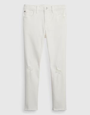 Kids High Rise Vintage Slim Jeans with Washwell white