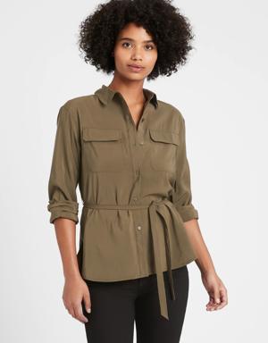 Belted Utility High-Low Shirt green