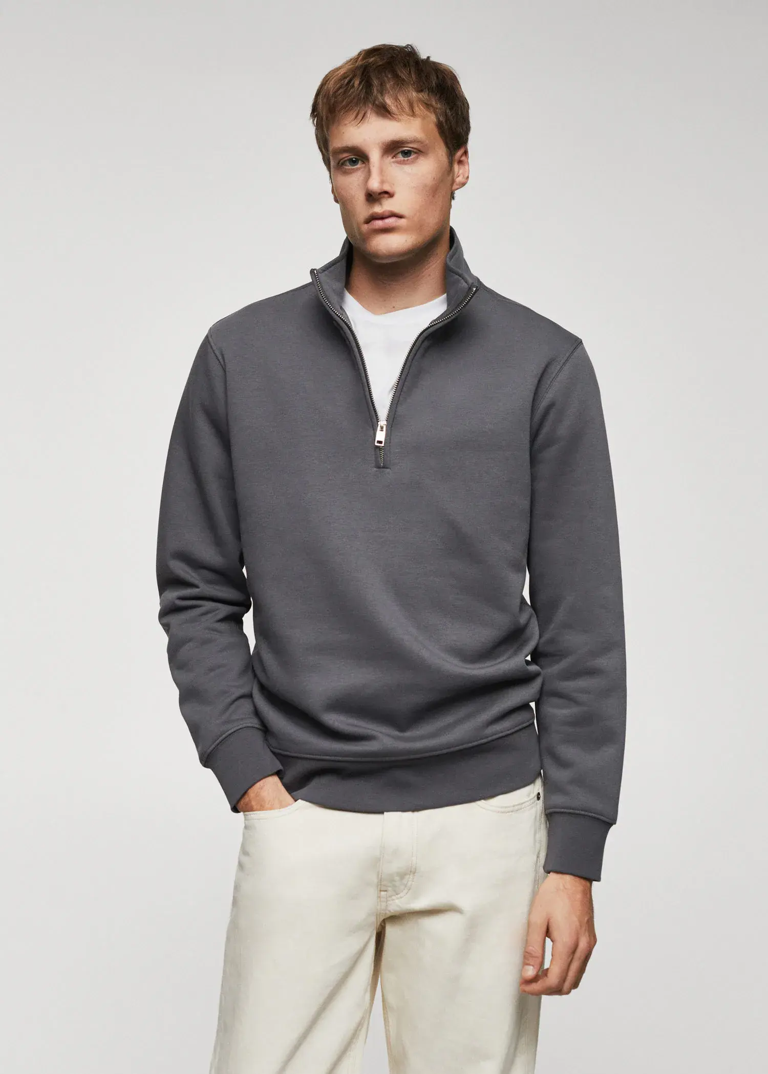 Mango Baumwoll-Sweatshirt mit Zip-Kragen. 1